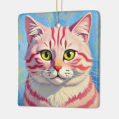 “Candice” A Cherry Striped Mystique – Cat Portrait Keramisch Ornament (Links)