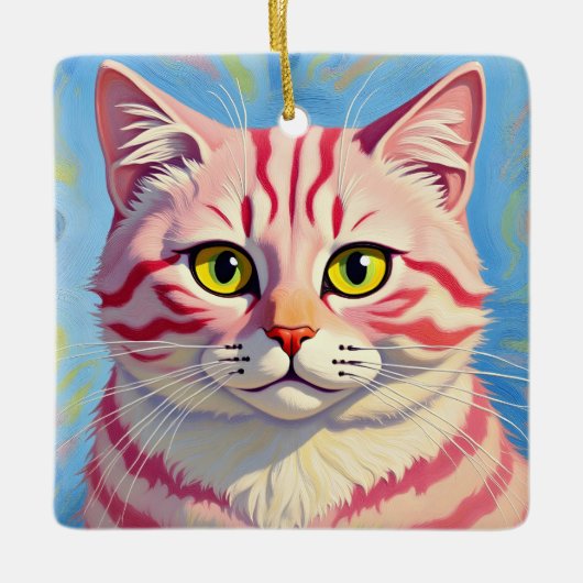 “Candice” A Cherry Striped Mystique – Cat Portrait Keramisch Ornament (Voorkant)