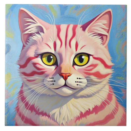 “Candice” A Cherry Striped Mystique – Cat Portrait Tegeltje (Voorkant)