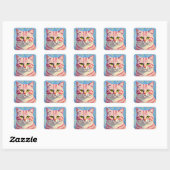 “Candice” A Cherry Striped Mystique – Cat Portrait Vierkante Sticker (Vel)