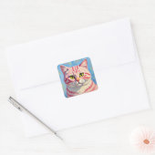 “Candice” A Cherry Striped Mystique – Cat Portrait Vierkante Sticker (Envelop)