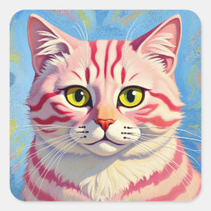 “Candice” Een Kersen Gestreepte Mystiek – Kat Port Vierkante Sticker