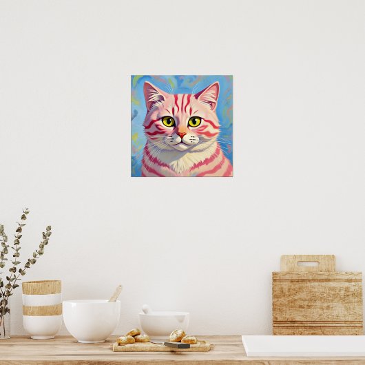 "Candice" Een kersengestreepte mystiek - Kattenpor Poster (Keuken)