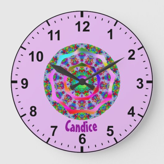 CANDICE ~ Rainbow Fractal Pattern ~ Gepersonalisee Grote Klok (Voorkant)