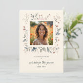 Candid Delicate Pastel Floral Frame Photo Funeral Kaart (Staand voorkant)