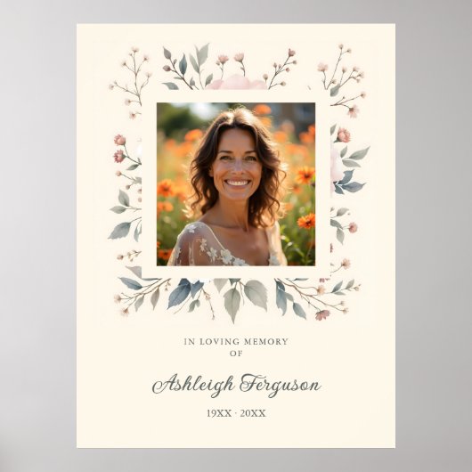 Candid Delicate Soft Pastel Floral Frame Photo Poster (Voorkant)