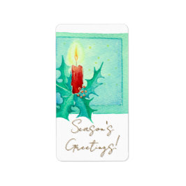 Candle and holly Christmas Card Etiket