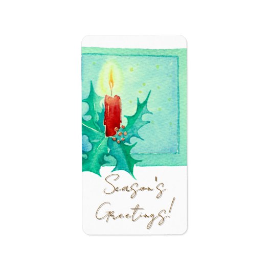 Candle and holly Christmas Card Etiket (Voorkant)