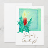 Candle and holly Christmas Card Feestdagenkaart (Voorkant / Achterkant)