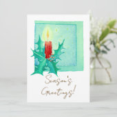 Candle and holly Christmas Card Feestdagenkaart (Staand voorkant)