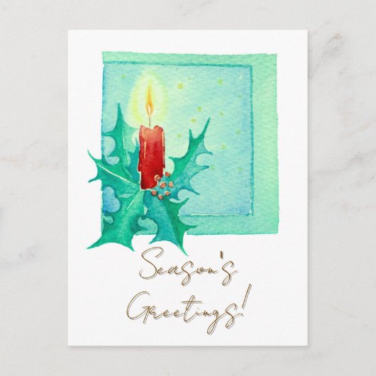 Candle and holly Christmas Card Feestdagenkaart (Voorkant)