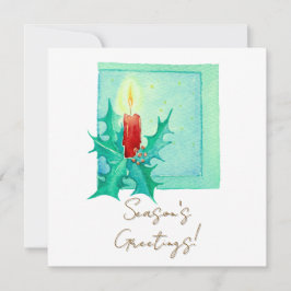 Candle and holly Christmas Card Kaart
