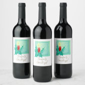 Candle and holly Christmas Card Wijn Etiket (Flessen)