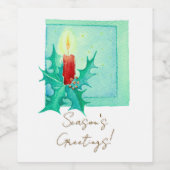 Candle and holly Christmas Card Wijn Etiket (Enkel label)