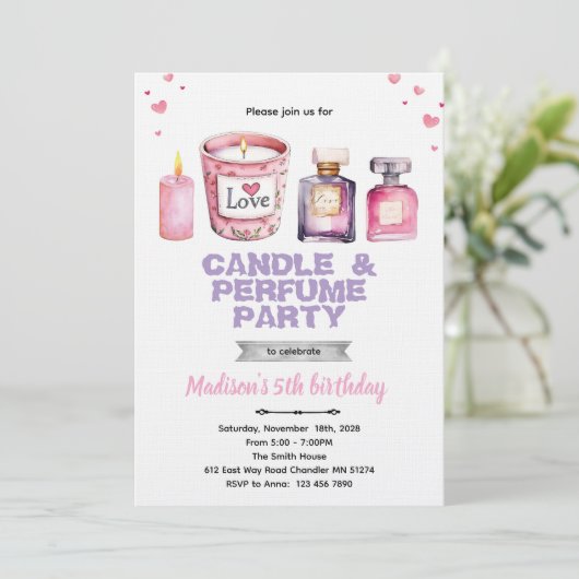 Candle and Perfume party invitation Kaart (Staand voorkant)