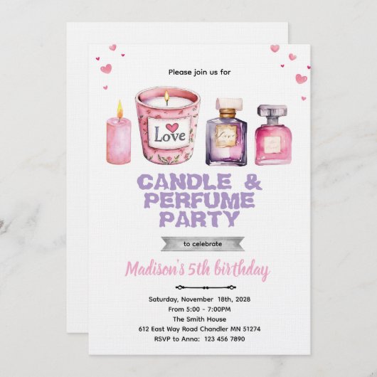 Candle and Perfume party invitation Kaart (Voorkant / Achterkant)