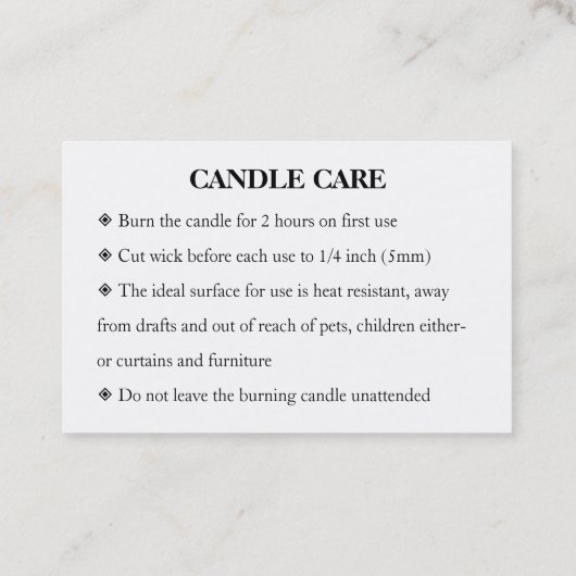 Candle Care Chic Script Dank u kaart Visitekaartje (Achterkant)