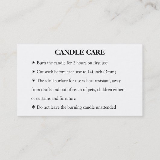 Candle Care Chic Script Dank u kaart Visitekaartje (Achterkant)