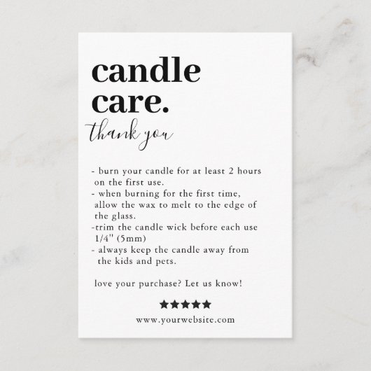 Candle Care Dank u Verpakking Kaart (Voorkant)