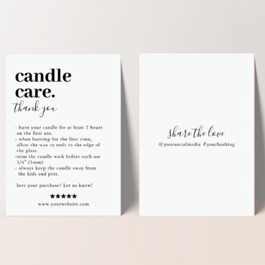 Candle Care Dank u Verpakking Kaart