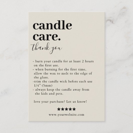 Candle Care Dank u Verpakking Kaart (Voorkant)