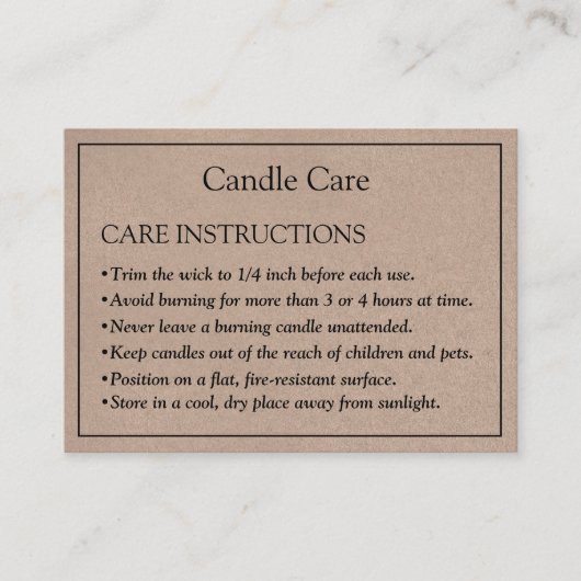 Candle Care Kraft Paper | Aangepaste Logo Hartelij Visitekaartje (Voorkant)
