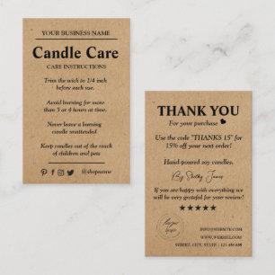 Candle Care Kraft Paper Aangepaste Logo Hartelij Visitekaartje