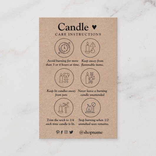 Candle Care Kraft Paper | Aangepaste Logo Hartelij Visitekaartje (Voorkant)