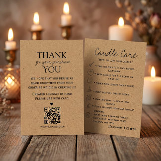 Candle Care Kraft Paper | Custom Icons |Thank You  Visitekaartje