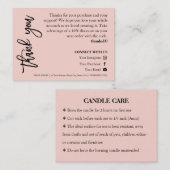 Candle Care Pink Chic Script Bedankt voor je credi Visitekaartje (Voorkant / Achterkant)