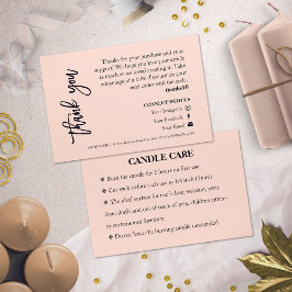 Candle Care Pink Chic Script Bedankt voor je credi Visitekaartje
