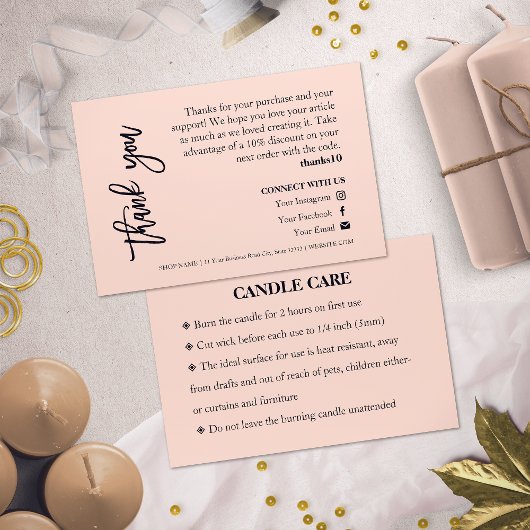 Candle Care Pink Chic Script Bedankt voor je credi Visitekaartje