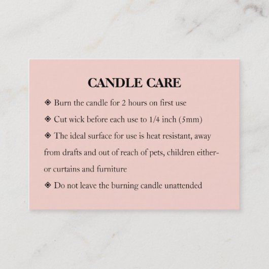 Candle Care Pink Gold Gliter Chic Script Hartelijk Visitekaartje (Achterkant)