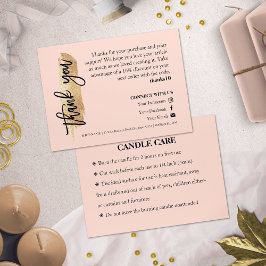 Candle Care Pink Gold Gliter Chic Script Hartelijk Visitekaartje