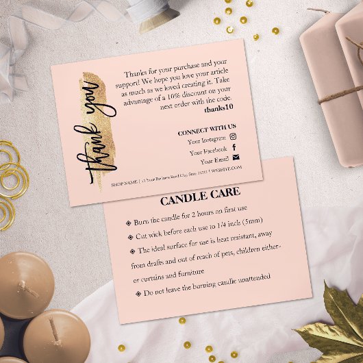 Candle Care Pink Gold Gliter Chic Script Hartelijk Visitekaartje