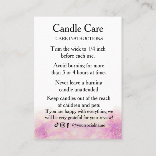 Candle Care Pink Peony Flower | Dank u wel Visitekaartje (Achterkant)