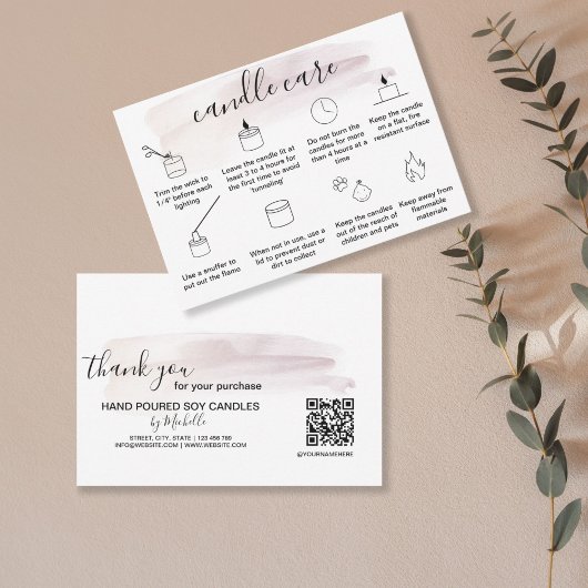 Candle Care Thank You Card Uw Logo QR-code toevoeg Bedankkaart