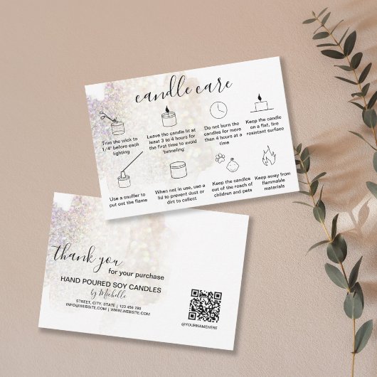 Candle Care Thank You Card Uw Logo QR-code toevoeg Bedankkaart