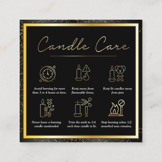 Candle Care Zwart Goud | Aangepaste Logo Dank u Vierkante Visitekaartje (Achterkant)