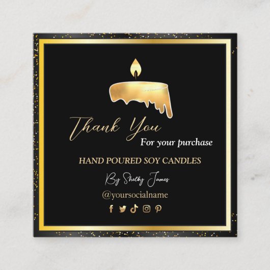 Candle Care Zwart Goud | Aangepaste Logo Dank u Vierkante Visitekaartje (Voorkant)