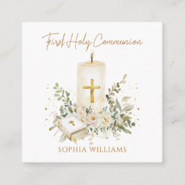 Candle Cross Bible Greenery First Holy Communion  Informatiekaartje