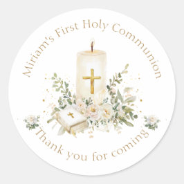 Candle Cross Bible Roses First Holy Communion Ronde Sticker