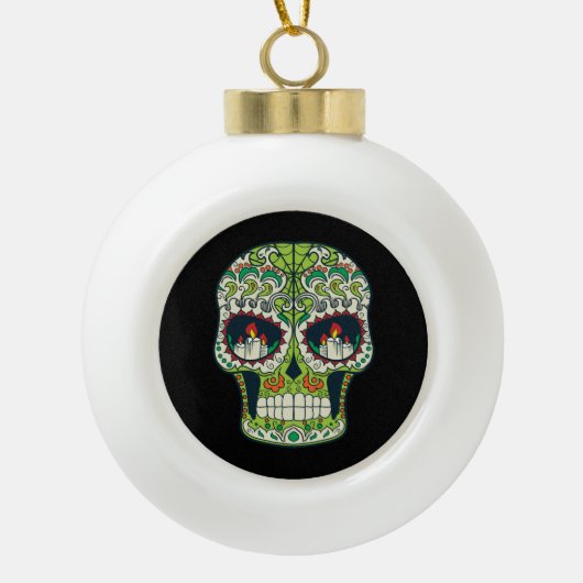 Candle Eyes Tattoo Mexican Sugar Skull Keramische Bal Ornament (Voorkant)
