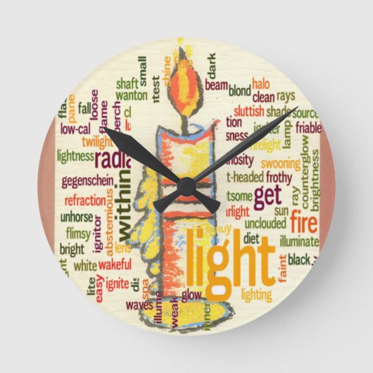 Candle Flame Word Cloud Art Print Ronde Klok (Voorkant)