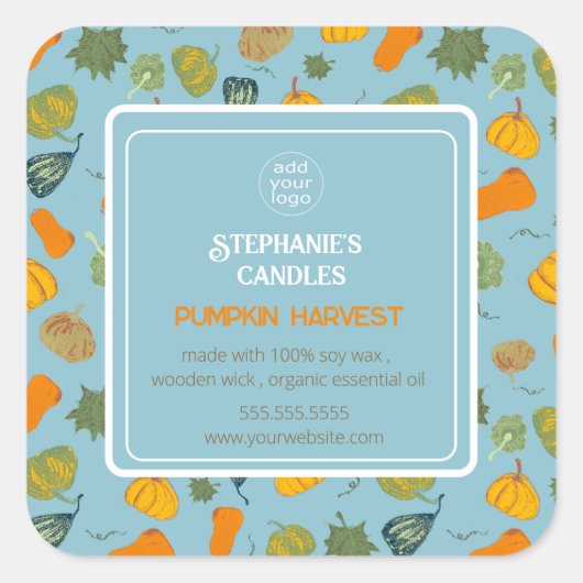 Candle Label Voeg je Logo Herfst pompoen toe (Voorkant)