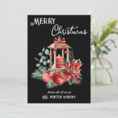 Candle Lantern Poinsettias en Apples Business Feestdagenkaart (Staand voorkant)