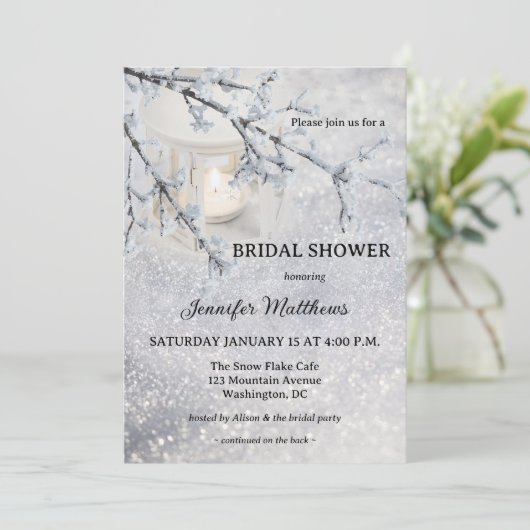 Candle Lantern Sneeuw Winter Vrijgezellenfeest Kaart (Staand voorkant)