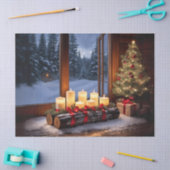 Candle Lit Yule Log Table Centerpiece Decoupage CR Tissuepapier (Craft)