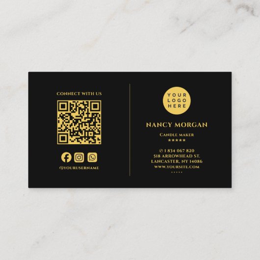 Candle maker QR Code Logo Black And Gold  Visitekaartje (Achterkant)