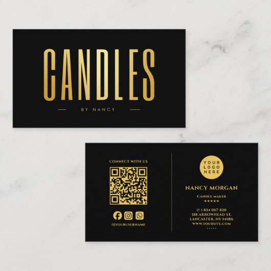Candle maker QR Code Logo Black And Gold  Visitekaartje (Voorkant / Achterkant)